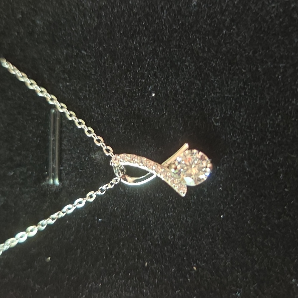 Sterling Silver Cubic Zirconia Drop Pendant Necklace - Pink Box - Picture 2 of 2